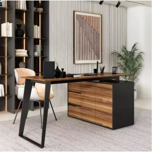 54.3" Reversible L-Shaped Computer & Gaming Desk – Brown Wood Office Table with Adjustable Shelves & Drawers