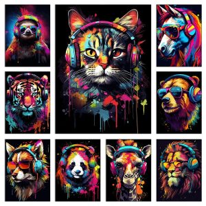 Animal Gamer Poster Set – Graffiti Style Canvas Wall Art for Teen & Gaming Room Decor