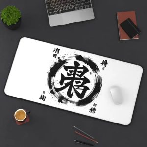 Desk Mat with Chinese & Japanese Traditional Kanji Calligraphy – Mouse Pad & Office Decor Accessory for Zen Workspace