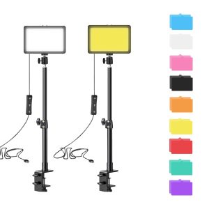 2/1 Pack LED Desk Key Light – Video Light with C-Clamp Stand & 9 Color Filters