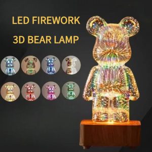 LED 3D Bear Fireworks Night Light – USB Ambient Light for Kids’ Room & Bedroom Decoration